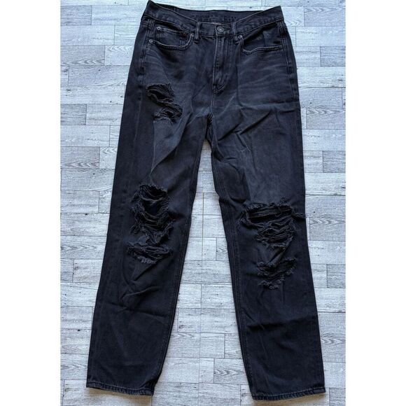 American Eagle AE Ripped 90’s Boyfriend Jeans SZ 4 Regular Women’s Black - Picture 4 of 11